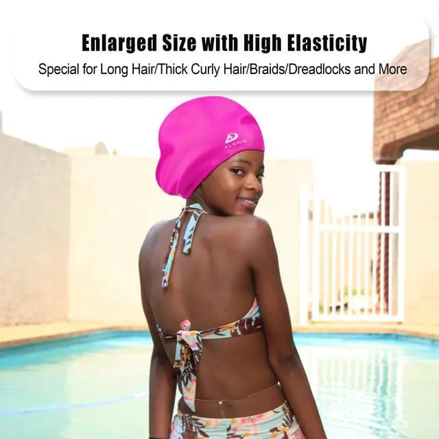 Alt view image 6 of 7 - Extra Large Swimming Cap Women Men, Durable Silicone Swimming Hat Long Hair with Ear Protection, Unisex Adults Swim Caps for Long Thick Curly Hair & Dreadlocks Braids Weaves Afro Hair