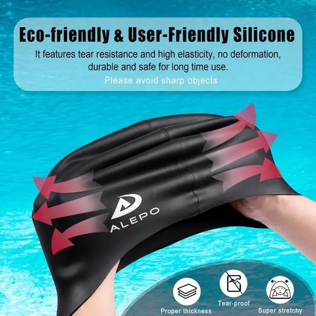 Alt view image 4 of 7 - Extra Large Swimming Cap Women Men, Durable Silicone Swimming Hat Long Hair with Ear Protection, Unisex Adults Swim Caps for Long Thick Curly Hair & Dreadlocks Braids Weaves Afro Hair