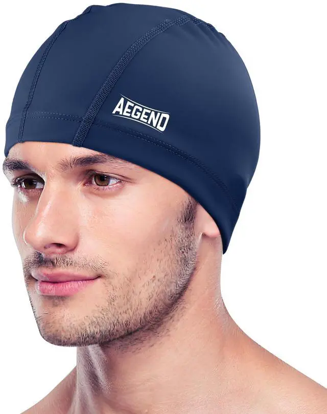 Main image of Fabric Swim Cap, Silicone Waterproof Layer - Breathable Cloth Swimming Cap, Keep Hair Dry with Hight Elasticity for Women Men, 2 Sizes to Choose (Navy Blue, Medium)