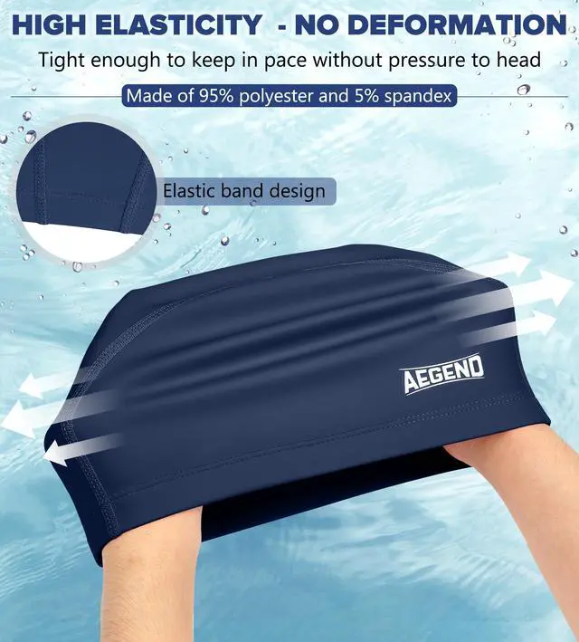 Alt view image 4 of 7 - Fabric Swim Cap, Silicone Waterproof Layer - Breathable Cloth Swimming Cap, Keep Hair Dry with Hight Elasticity for Women Men, 2 Sizes to Choose (Navy Blue, Medium)