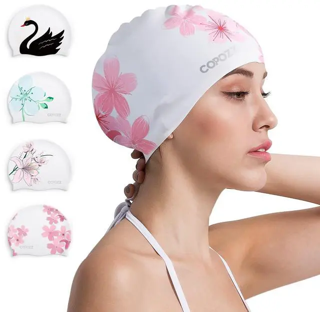 Main image of Stylish Silicone Swim Cap for Women Comfortable, Durable, and Hair-Protecting Design
