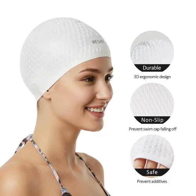 Alt view image 2 of 7 - Extra Large Swim Cap for Women with Long & Curly Hair, Silicone Swimming Cap for Thick Hair, Pool & Beach