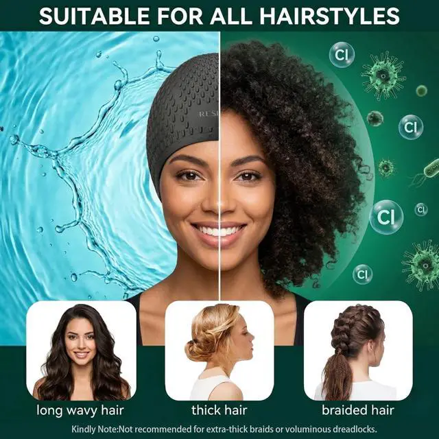 Alt view image 3 of 7 - Extra Large Swim Cap for Women with Long & Curly Hair, Silicone Swimming Cap for Thick Hair, Pool & Beach