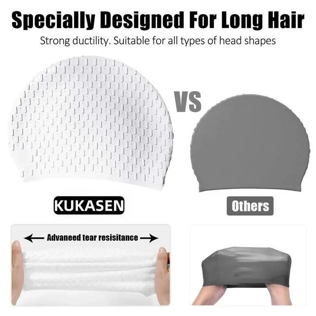 Alt view image 5 of 7 - Extra Large Swim Cap for Women with Long & Curly Hair, Silicone Swimming Cap for Thick Hair, Pool & Beach