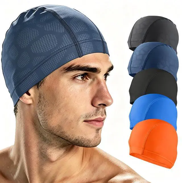 Main image of Fabric Swim Cap, High Stretch Breathable, Men Women, Swim Training