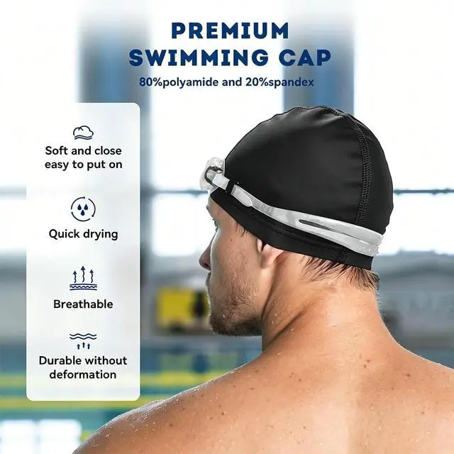 Alt view image 2 of 7 - Fabric Swim Cap, High Stretch Breathable, Men Women, Swim Training