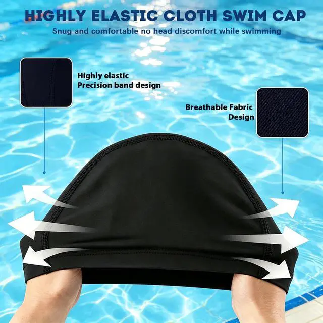 Alt view image 3 of 7 - Fabric Swim Cap, High Stretch Breathable, Men Women, Swim Training
