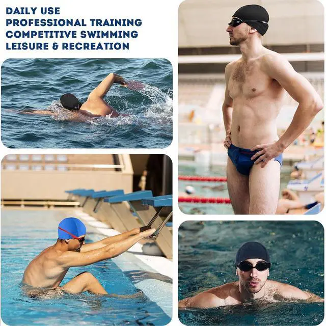 Alt view image 6 of 7 - Fabric Swim Cap, High Stretch Breathable, Men Women, Swim Training