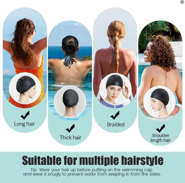 Alt view image 4 of 7 - Silicone Swim Cap,Comfortable Bathing Cap Ideal for Curly Short Medium Long Hair, Swimming Cap for Women and Men, Shower Caps Keep Hairstyle Unchanged (Black)