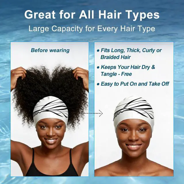 Alt view image 4 of 7 - Extra Large White Silicone Swim Cap for Long Hair - Odor-Free, 3D Molded Ear Pockets, Non-Slip Ultimate Fit for Women & Men Adults
