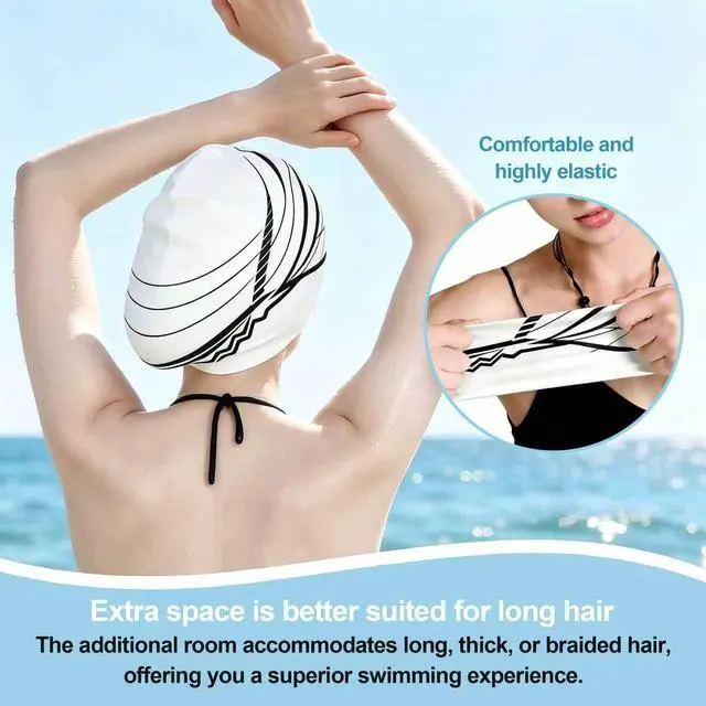 Alt view image 6 of 7 - Extra Large White Silicone Swim Cap for Long Hair - Odor-Free, 3D Molded Ear Pockets, Non-Slip Ultimate Fit for Women & Men Adults