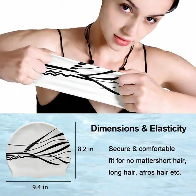 Alt view image 5 of 7 - Extra Large White Silicone Swim Cap for Long Hair - Odor-Free, 3D Molded Ear Pockets, Non-Slip Ultimate Fit for Women & Men Adults