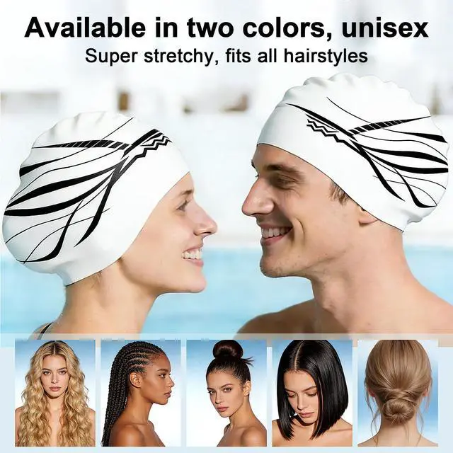 Alt view image 7 of 7 - Extra Large White Silicone Swim Cap for Long Hair - Odor-Free, 3D Molded Ear Pockets, Non-Slip Ultimate Fit for Women & Men Adults