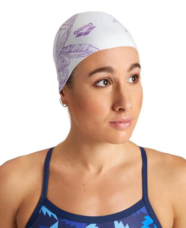 Alt view image 5 of 6 - Sirene Molded Silicone Swim Cap for Women Swimming Super Stretchy Durable Bathing Cap for Long Hair Tight Fit, Cecilia White, One Size