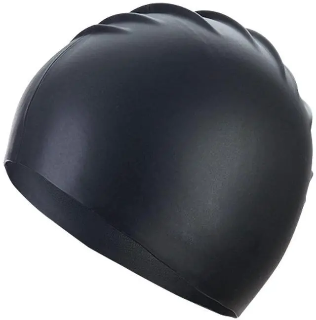 Main image of Swim Cap for Women Men Swimming, Elastic Bathing Caps Silicone Waterproof Swimming Pool Cap Hat for Long and Short Hair Teens Unisex Adult Black One Size
