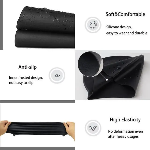 Alt view image 3 of 7 - Swim Cap for Women Men Swimming, Elastic Bathing Caps Silicone Waterproof Swimming Pool Cap Hat for Long and Short Hair Teens Unisex Adult Black One Size
