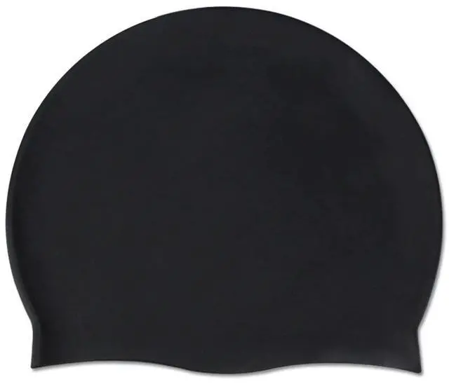 Alt view image 2 of 7 - Swim Cap for Women Men Swimming, Elastic Bathing Caps Silicone Waterproof Swimming Pool Cap Hat for Long and Short Hair Teens Unisex Adult Black One Size