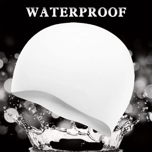 Alt view image 4 of 7 - Swim Cap for Women Men Swimming, Elastic Bathing Caps Silicone Waterproof Swimming Pool Cap Hat for Long and Short Hair Teens Unisex Adult Black One Size