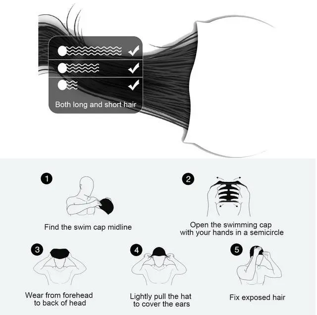 Alt view image 7 of 7 - Swim Cap for Women Men Swimming, Elastic Bathing Caps Silicone Waterproof Swimming Pool Cap Hat for Long and Short Hair Teens Unisex Adult Black One Size