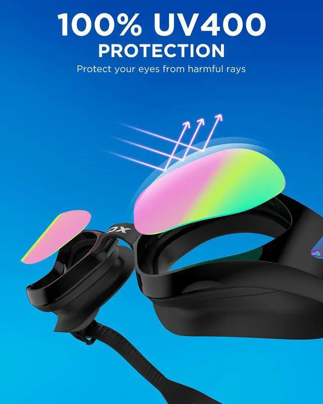 Alt view image 3 of 7 - Swim Goggles with Swim Cap Anti-Fog Pool Goggles with Detachable Lenses Swimming Goggles Cap Set for Youth Men Women,Bright Rose