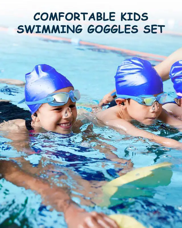 Alt view image 7 of 7 - Kids Swim Goggles, Swimming Goggles for Kids Toddlers 3-14 with Swim Cap, Nose Clip, Nose Bridge, Ear Plugs