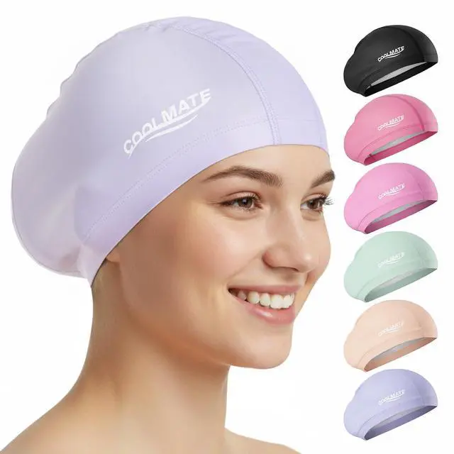Main image of Large Fabric Swim Cap for Long Hair Women, Light Purple, M, 1 Pack