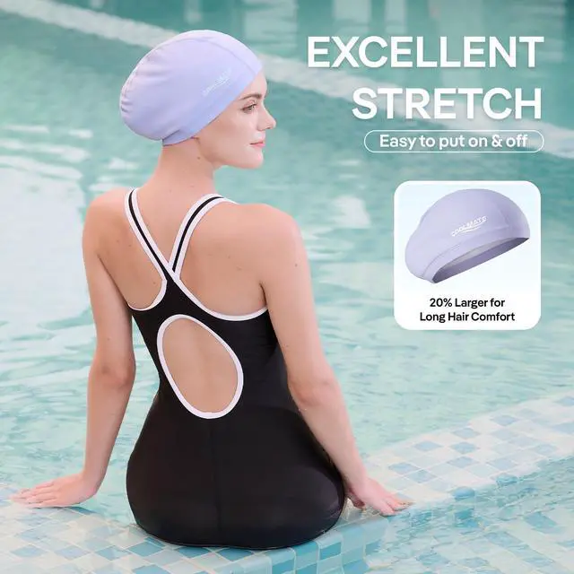 Alt view image 2 of 7 - Large Fabric Swim Cap for Long Hair Women, Light Purple, M, 1 Pack