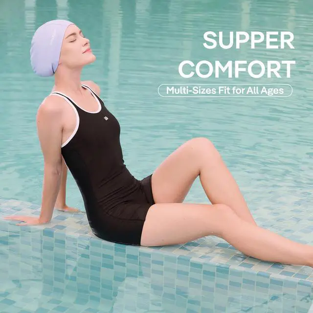 Alt view image 3 of 7 - Large Fabric Swim Cap for Long Hair Women, Light Purple, M, 1 Pack