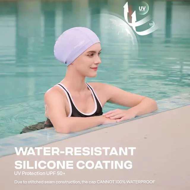 Alt view image 4 of 7 - Large Fabric Swim Cap for Long Hair Women, Light Purple, M, 1 Pack