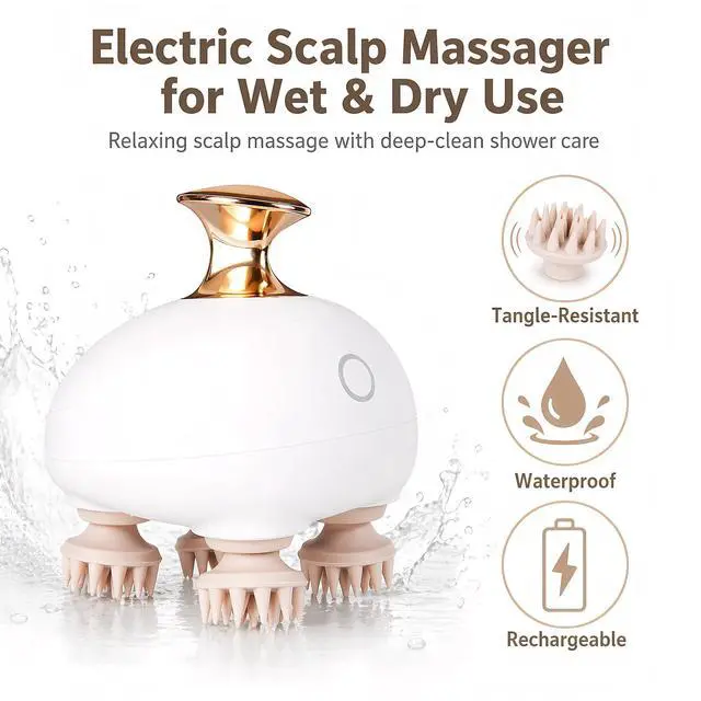 Alt view image 2 of 7 - Electric Scalp Massager, Waterproof Shampoo Brush for Long Hair
