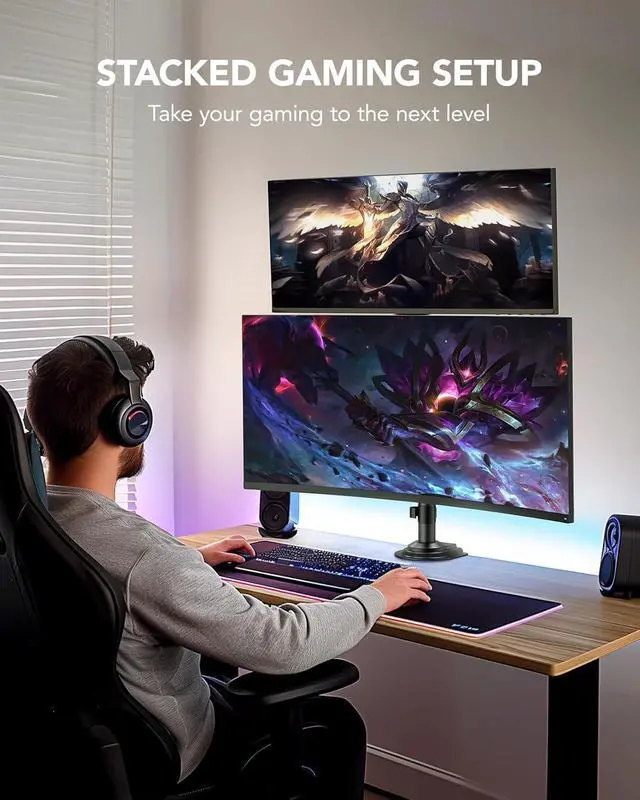 Alt view image 5 of 7 - 17-32 Inch Dual Monitor Stand, Vertical Dual Monitor Mount, Monitor Stand 2 Monitors, Ergonomic Adjustable Tilt/Swivel/Rotate, Weight Max 19.8 lbs, VESA 75/100mm