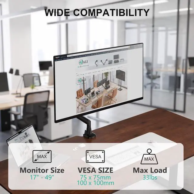 Alt view image 2 of 7 - Ultrawide Single Monitor Arm for 17-49 inch Curved Screen, up to 33lbs
