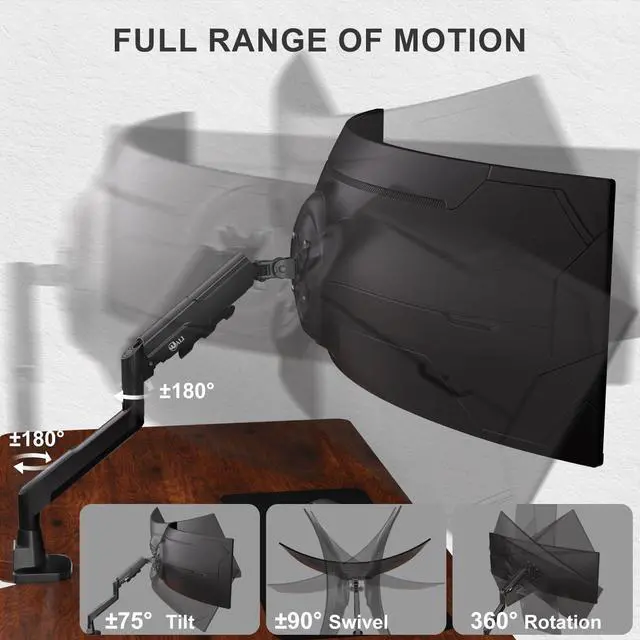 Alt view image 5 of 7 - Ultrawide Single Monitor Arm for 17-49 inch Curved Screen, up to 33lbs