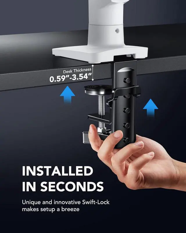 Alt view image 5 of 6 - Single Monitor Mount, 13 to 32 Inch Gas Spring Monitor Arm, Adjustable Stand, Vesa Mount with Clamp and Grommet Base - Fits 4.4 to 19.8lbs LCD Computer Monitors