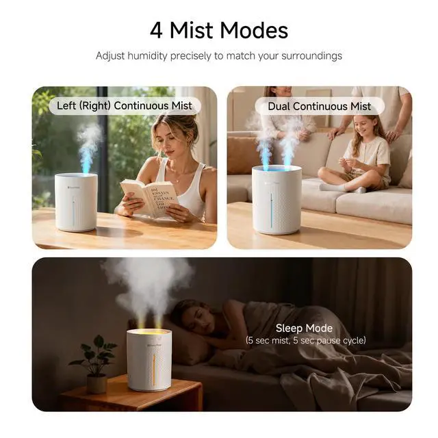 Alt view image 6 of 7 - Air Humidifier for Bedroom Baby, 3L Top Fill Dual Spray Portable