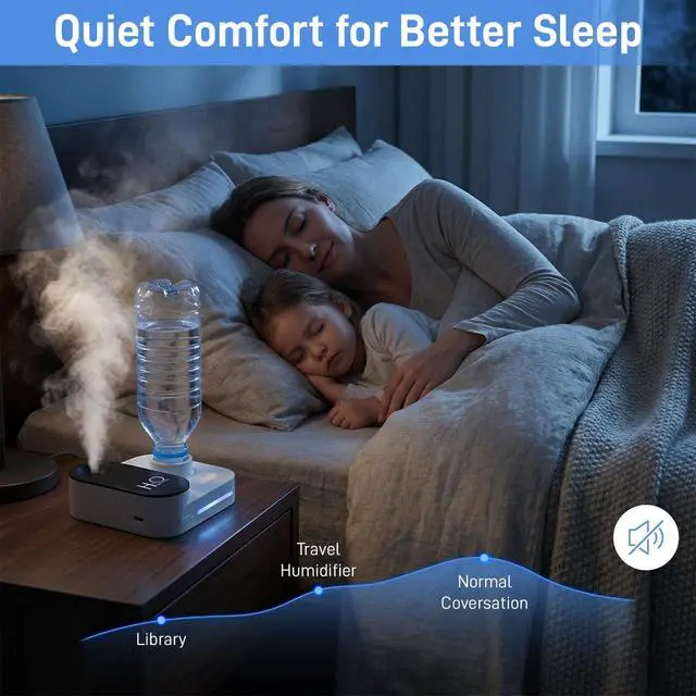 Alt view image 4 of 7 - Cruise Humidifier Portable Humidifier for Travel Whisper-Quiet Mini Humidifier Travel Humidifier for Cruise, Office or Car with Night Light, Auto-Off & 2 Mist Modes Water Bottle Humidifier