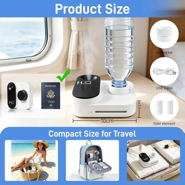 Alt view image 7 of 7 - Cruise Humidifier Portable Humidifier for Travel Whisper-Quiet Mini Humidifier Travel Humidifier for Cruise, Office or Car with Night Light, Auto-Off & 2 Mist Modes Water Bottle Humidifier