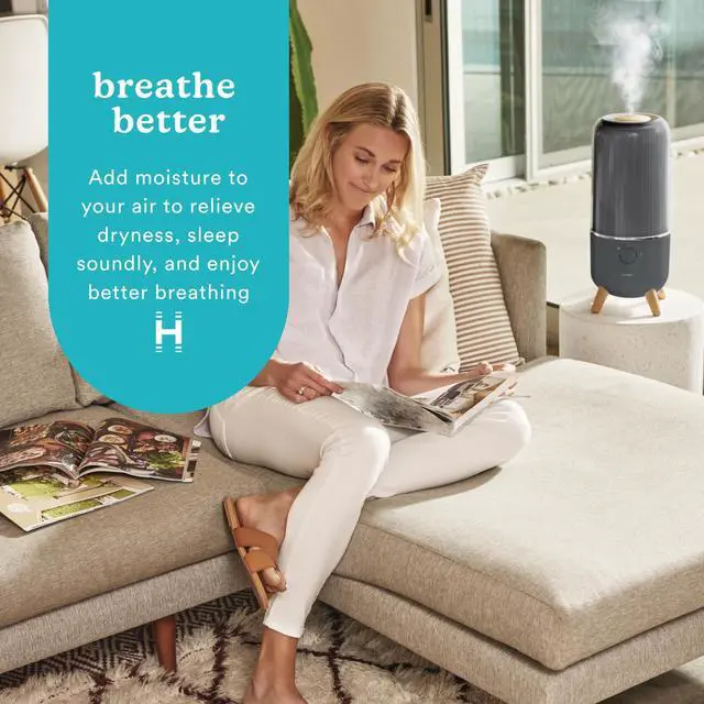 Alt view image 2 of 7 - Ultrasonic Humidifier, Bedrooms and Home Offices, 0.97-Gallon Tank