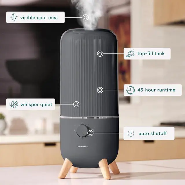 Alt view image 3 of 7 - Ultrasonic Humidifier, Bedrooms and Home Offices, 0.97-Gallon Tank