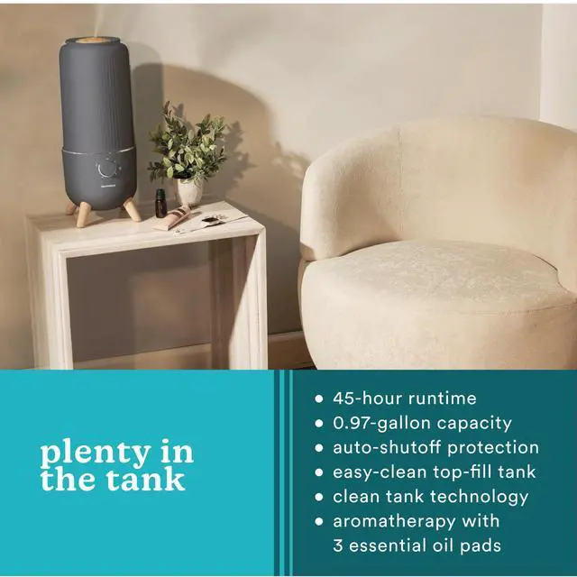 Alt view image 6 of 7 - Ultrasonic Humidifier, Bedrooms and Home Offices, 0.97-Gallon Tank