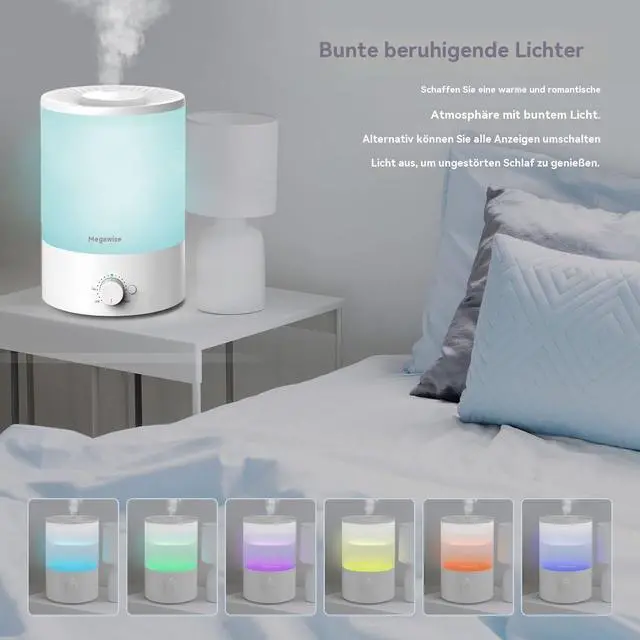 Alt view image 3 of 7 - 3.5L Ultrasonic Cool Mist Humidifier Top-Fill, Essential Oil Diffuser, Quiet Operation, Night Light, Auto Shut-Off for Home & Office