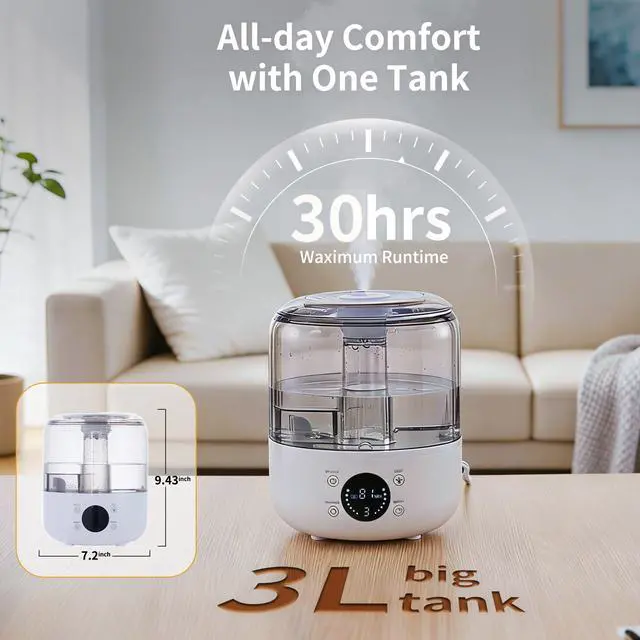 Alt view image 7 of 7 - 3L Top Fill Cool Mist Ultrasonic Humidifier