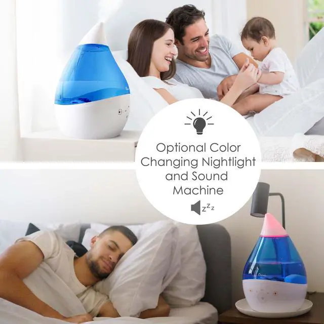 Alt view image 5 of 7 - 4-in-1 Drop 2.0 Ultrasonic Cool Mist Humidifier with Sound Machine, Night Light, Aroma Tray, 1 Gallon Top Fill, Blue & White