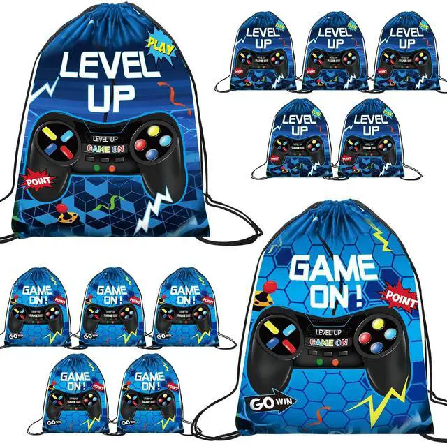 Main image of 20 Pcs Video Game Party Favor Bags Gamer Birthday Party Drawstring Bags for Kids Boys Girls 12 x 10 Inch Gaming Goodie Treat for Game on Theme Decorations Supplies(Blue,Fresh Style)
