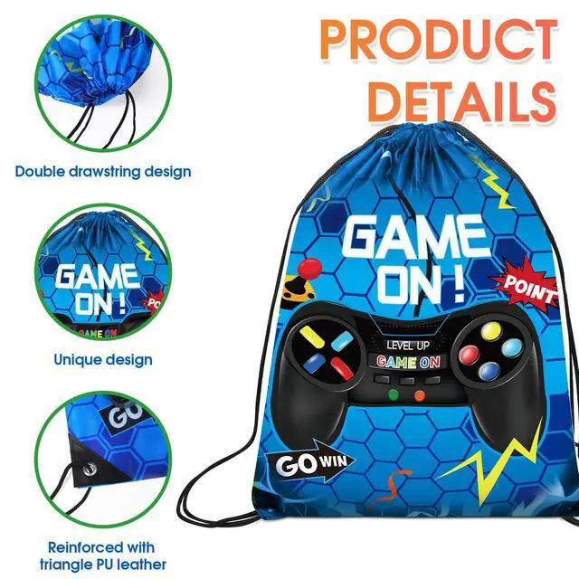 Alt view image 2 of 6 - 20 Pcs Video Game Party Favor Bags Gamer Birthday Party Drawstring Bags for Kids Boys Girls 12 x 10 Inch Gaming Goodie Treat for Game on Theme Decorations Supplies(Blue,Fresh Style)