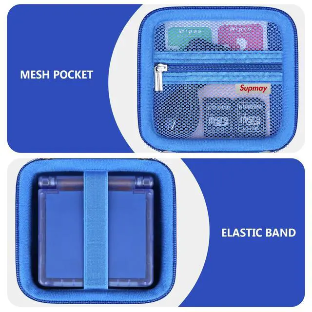 Alt view image 4 of 7 - Hard Carrying Case for Anbernic RG Rotate/ RG34XXSP/ RG35XXSP Retro Handheld Game Console/ Game Boy Advance SP, Retro Game Travel Storage Holder with Mesh Bag for Battery, USB Cable, Blue