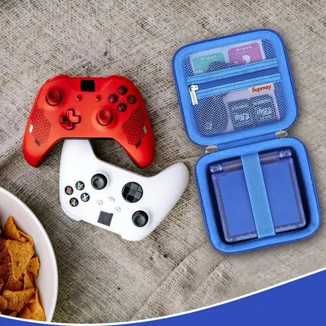 Alt view image 7 of 7 - Hard Carrying Case for Anbernic RG Rotate/ RG34XXSP/ RG35XXSP Retro Handheld Game Console/ Game Boy Advance SP, Retro Game Travel Storage Holder with Mesh Bag for Battery, USB Cable, Blue