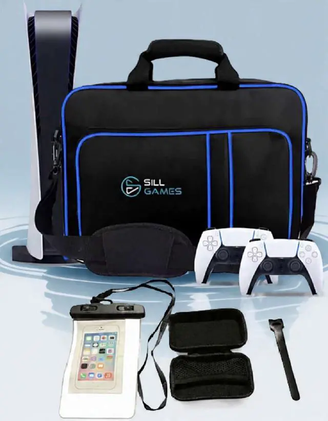 Alt view image 3 of 7 - Carrying Case compatible with PS5 with Strap, Protective PlayStation 5 Travel Bag for Console, Controllers & Game Discs, Durable PS5 Case Travel Organizer with Bag & Waterproof Pouch