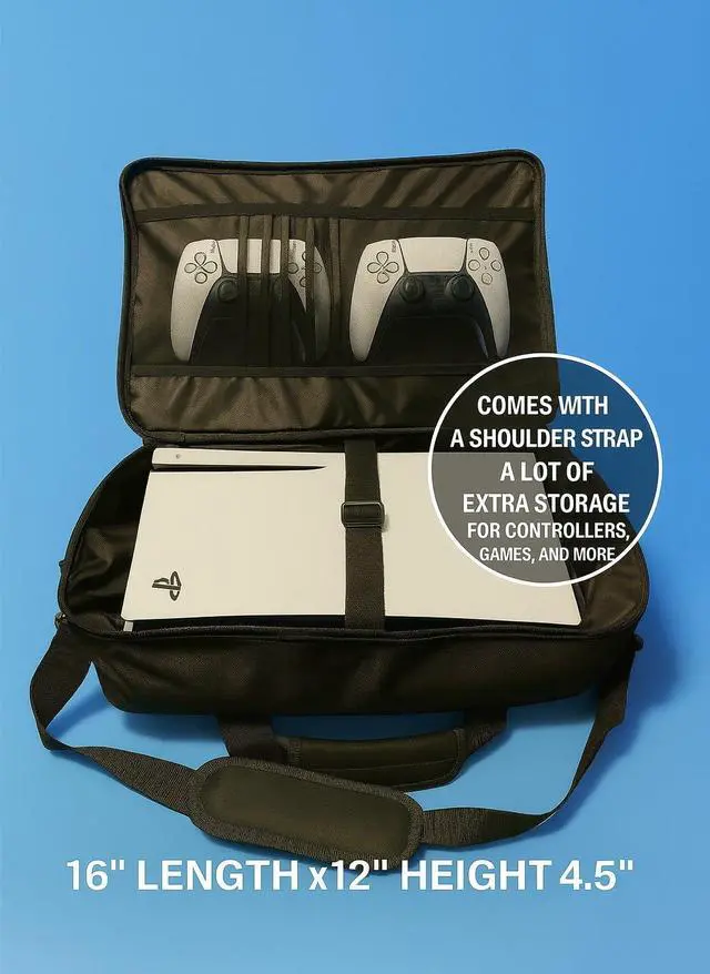 Alt view image 4 of 7 - Carrying Case compatible with PS5 with Strap, Protective PlayStation 5 Travel Bag for Console, Controllers & Game Discs, Durable PS5 Case Travel Organizer with Bag & Waterproof Pouch