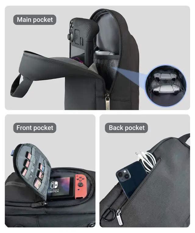 Alt view image 3 of 7 - Sling Bag for Steam Deck/Switch 2/ROG Xbox Ally X/PS Portal, Black